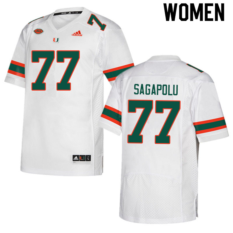 Women #77 Logan Sagapolu Miami Hurricanes College Football Jerseys Sale-White
